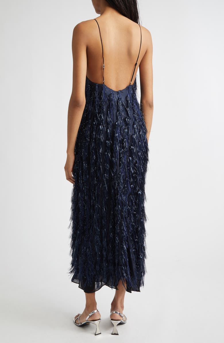 Stella McCartney Metallic Tinsel Satin Slipdress, Alternate, color, Navy
