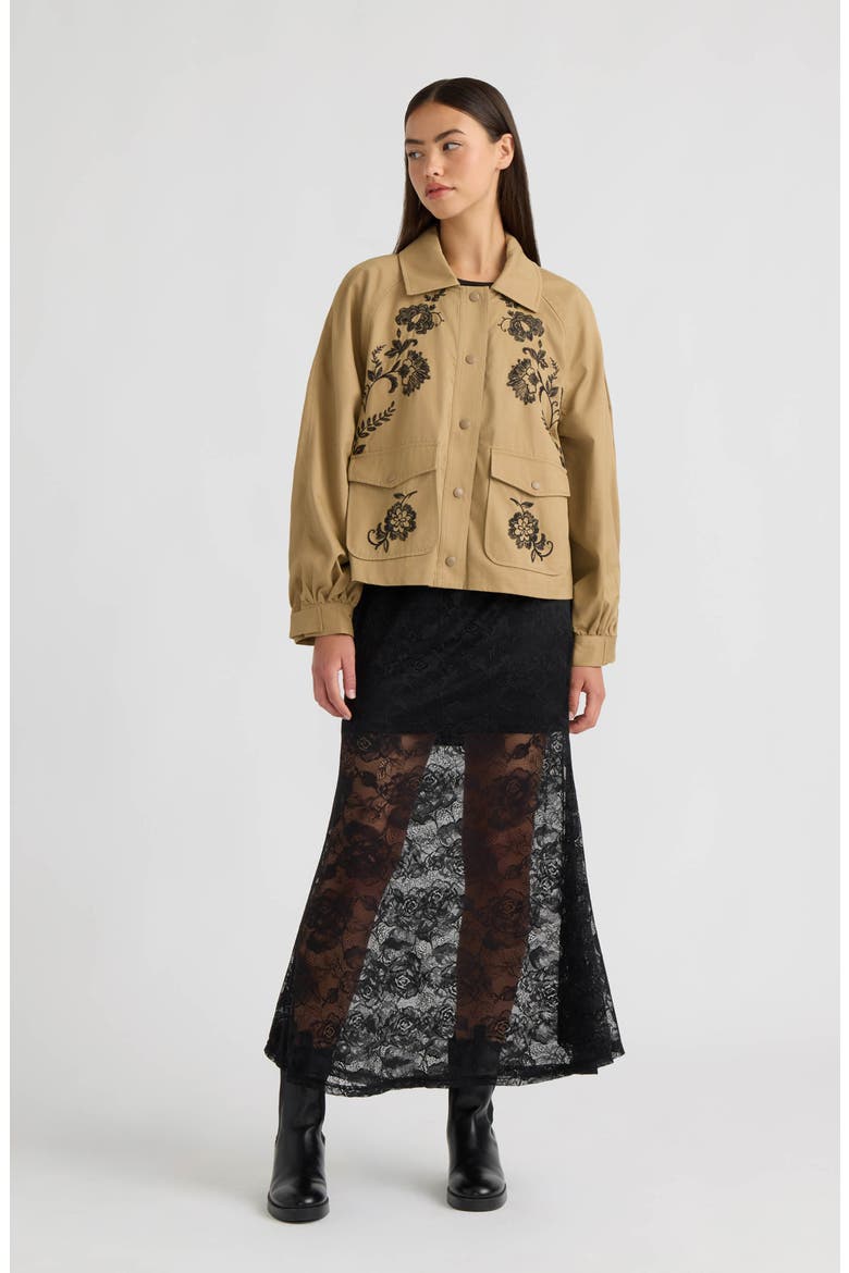 Lace Flare Maxi Skirt, Alternate, color, BLACK