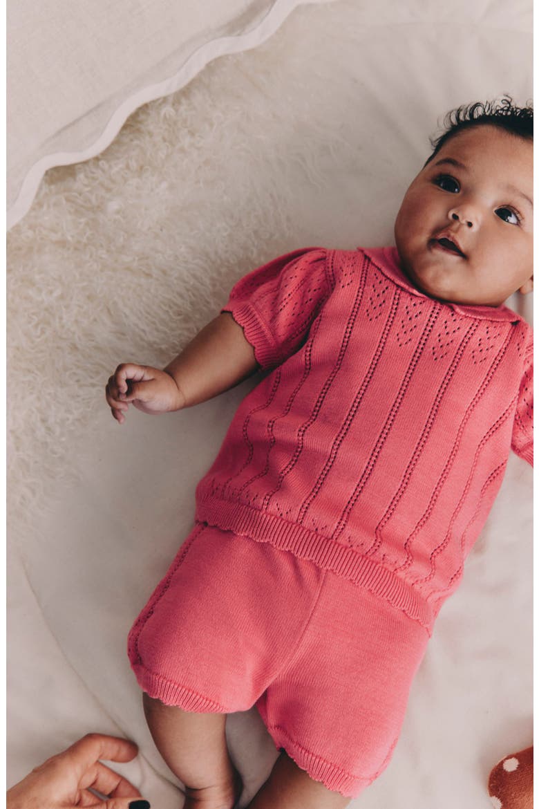 Cotton Pointelle Sweater & Shorts Set, Alternate, color, PINK