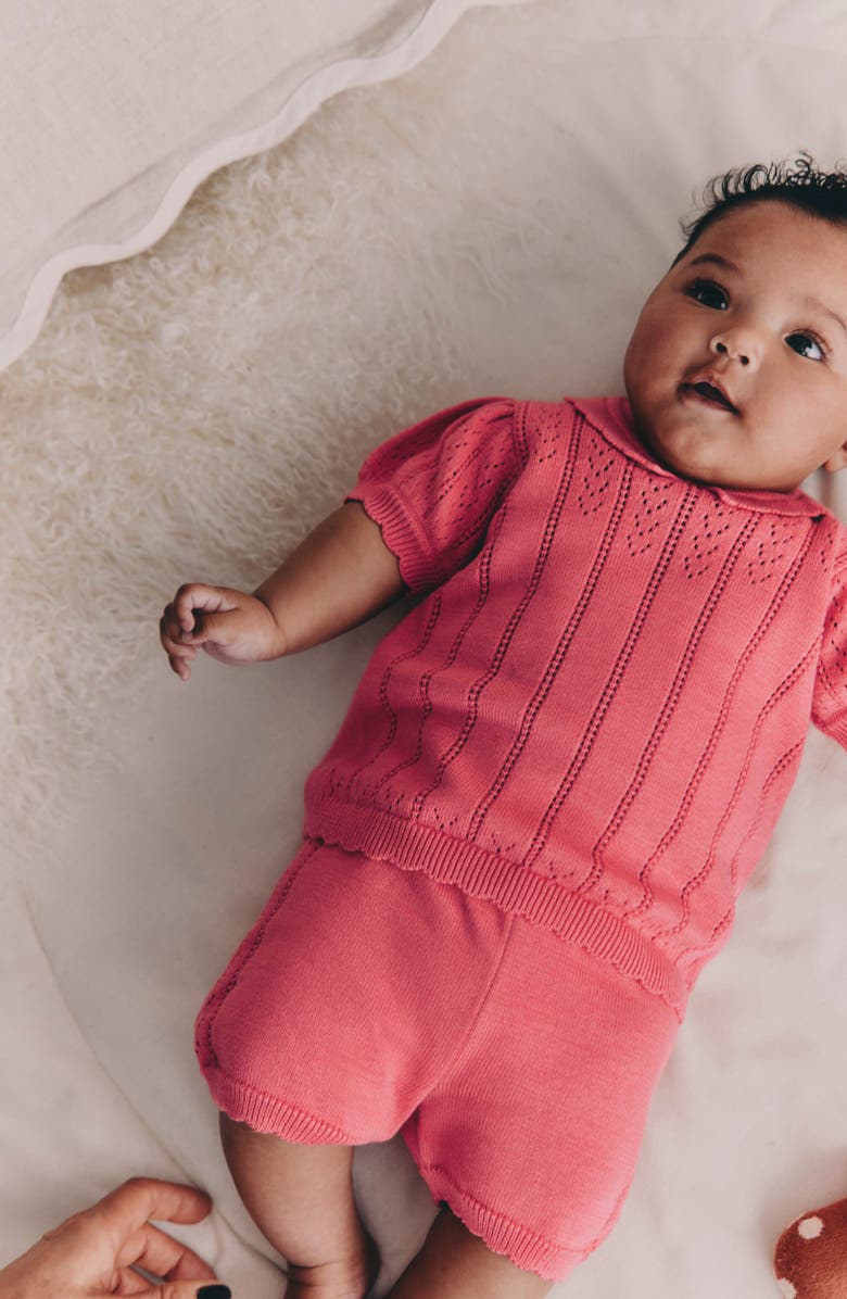 NEXT Cotton Pointelle Sweater & Shorts Set, Alternate, color, Pink