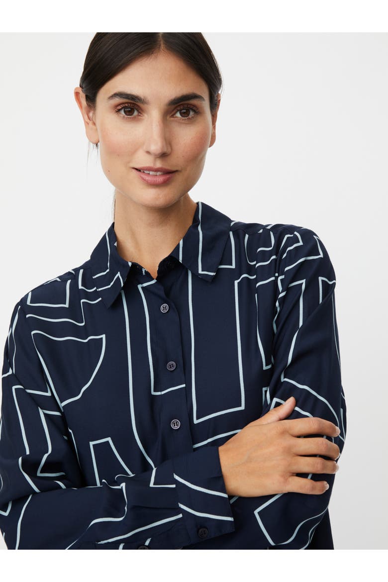 Malmanja Long Sleeve Printed Long Shirt, Alternate, color, Navy Blazer