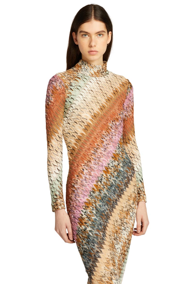 Diagonal Zigzag Long Sleeve Wool Blend Dress, Alternate, color, VARIANTE NEUTRA