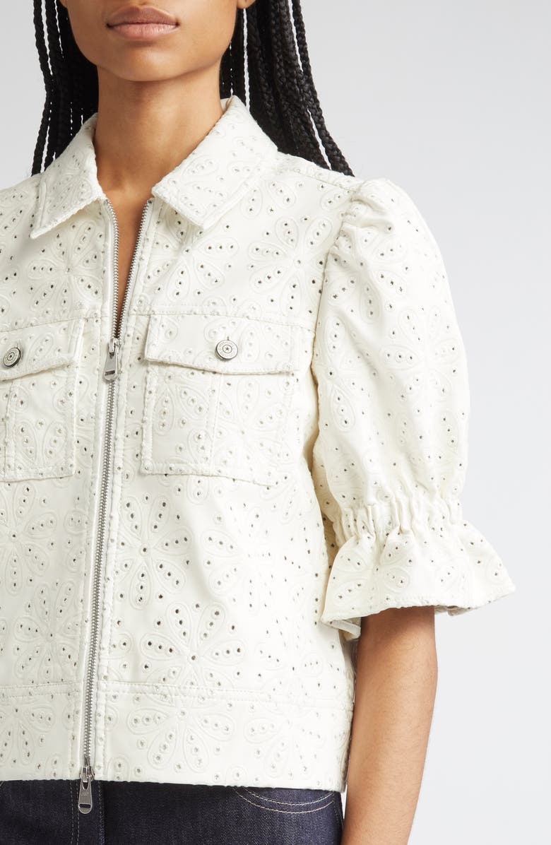 Cinq à Sept Holly Embroidered Faux Leather Jacket, Alternate, color, Ivory