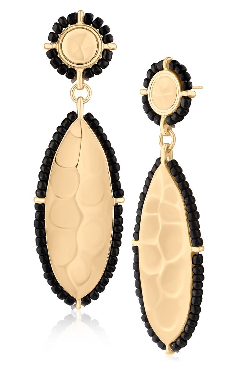 JARDIN Beaded Trim Drop Earrings, Main, color, Black/ Gold