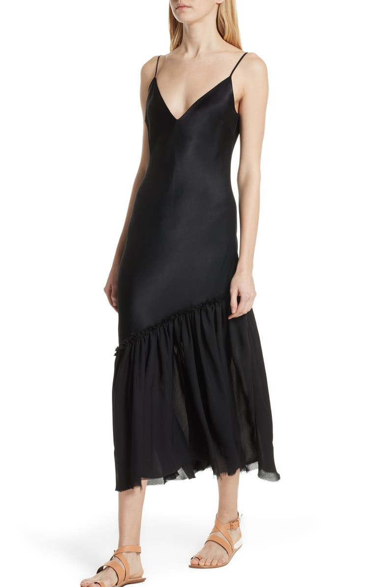 FRAME Ruffle Hem Satin Slipdress, Alternate, color,