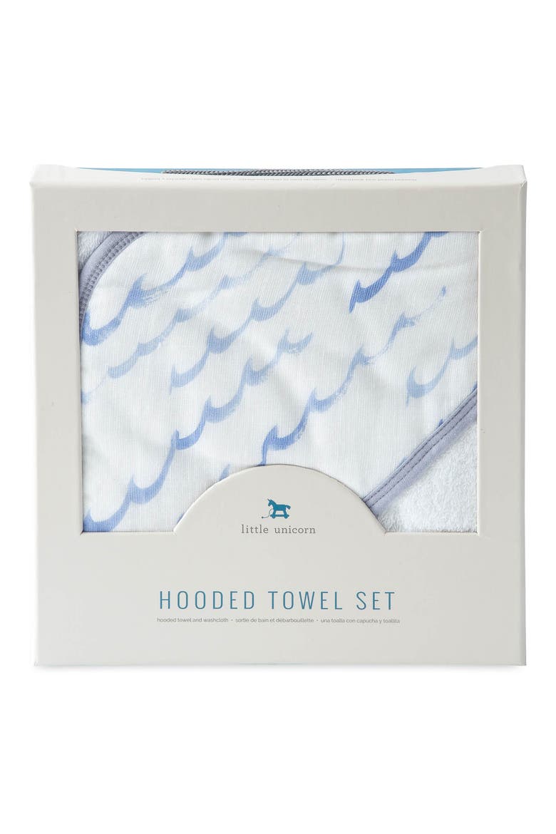 Cotton Muslin & Terry Hooded Towel, Alternate, color, HIGH TIDE