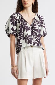 Nordstrom Puff Sleeve V-Neck Shirt