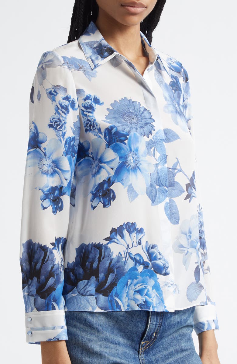 Alice + Olivia Willa Floral Silk Button-Up Shirt, Alternate, color,