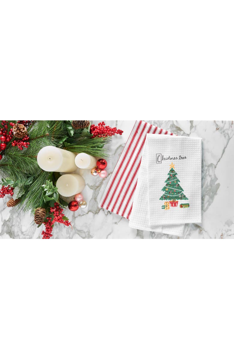 C&F Home 27" x 18' Holiday Christmas Tree Cotton Embroidered & Waffle Weave Kitchen Dish Towel, Alternate, color, White