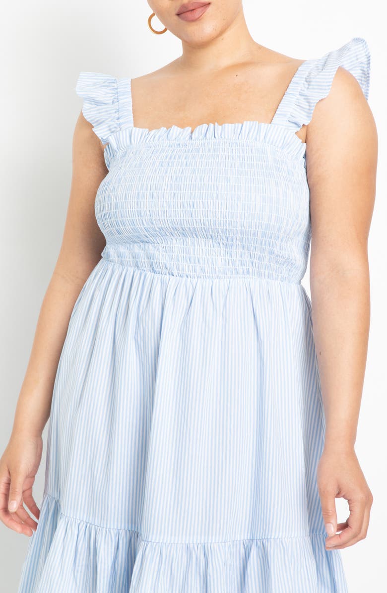 ELOQUII Smocked Bodice Ruffle Midi Sundress, Alternate, color,