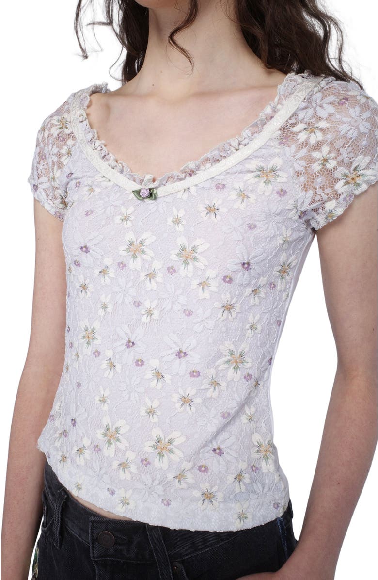 Anna Sui Pansy Stretch Lace Short Sleeve Top, Alternate, color, 