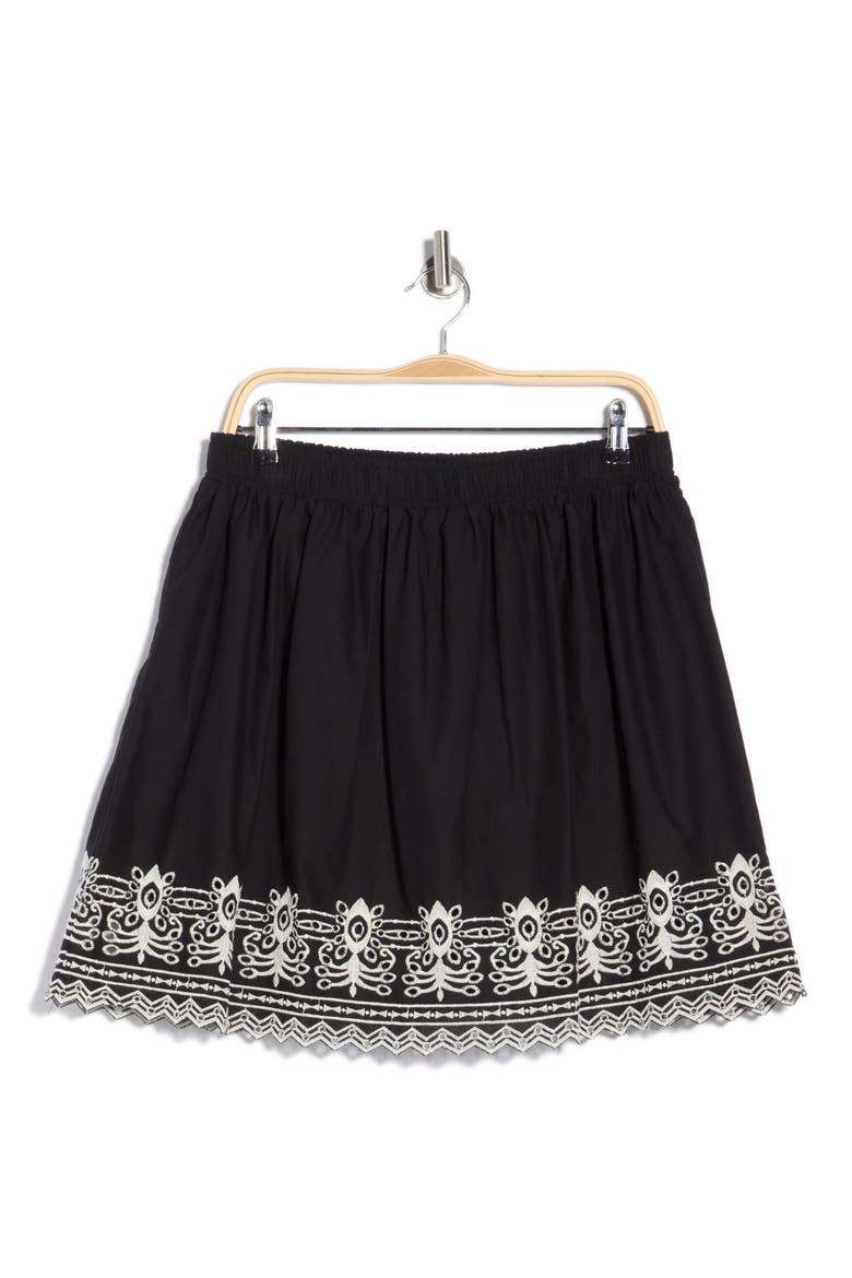 Embroidered Hem Cotton Pull-On Skirt, Alternate, color, BLACK / ECRU