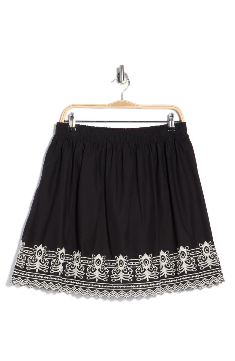 MAX STUDIO Embroidered Hem Cotton Pull-On Skirt, Alternate, color, Black / Ecru