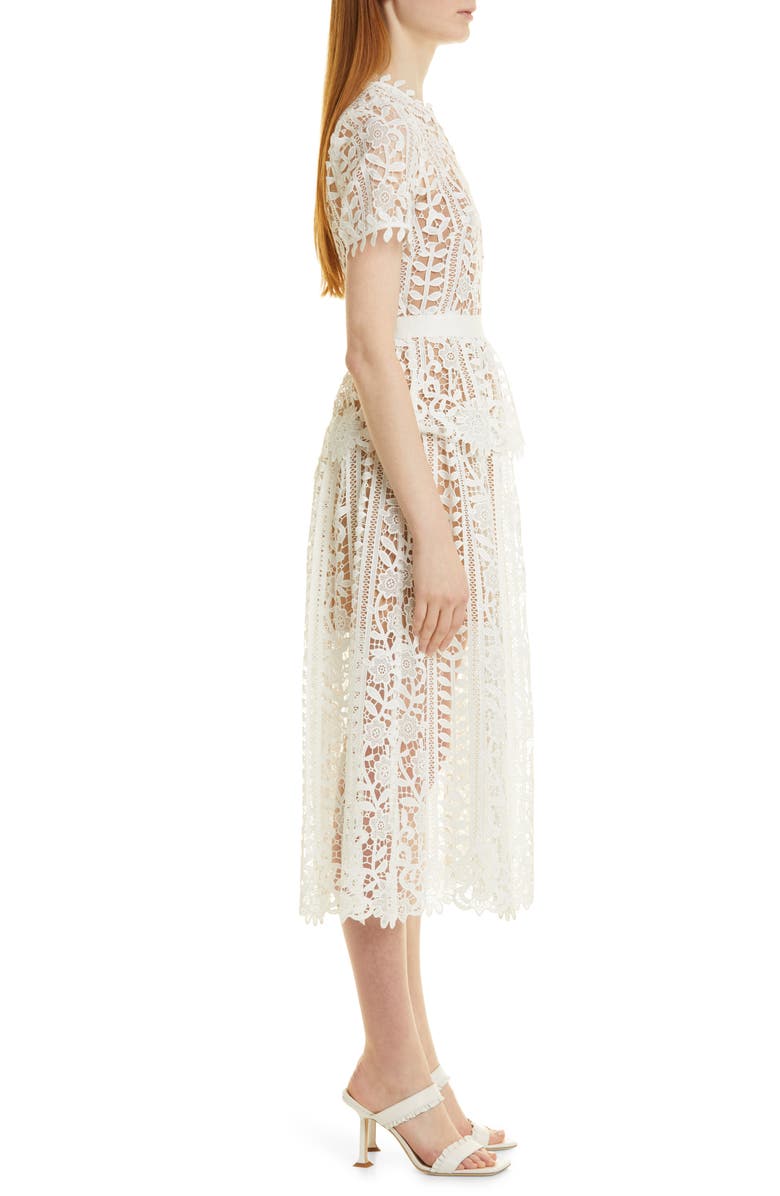 Self-Portrait Guipure Lace Short Sleeve Dress, Alternate, color, 