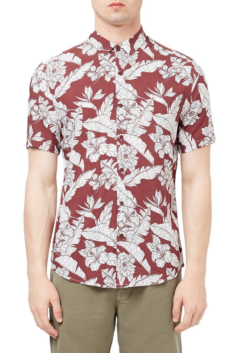 Floral Print Shirt, Main, color, FADED RED MULTI