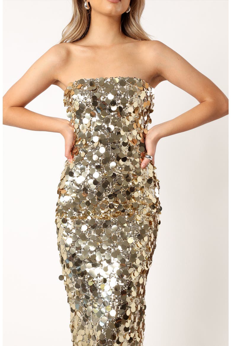 Gabourne Strapless Sequin Midi Dress, Alternate, color, GOLD SEQUIN