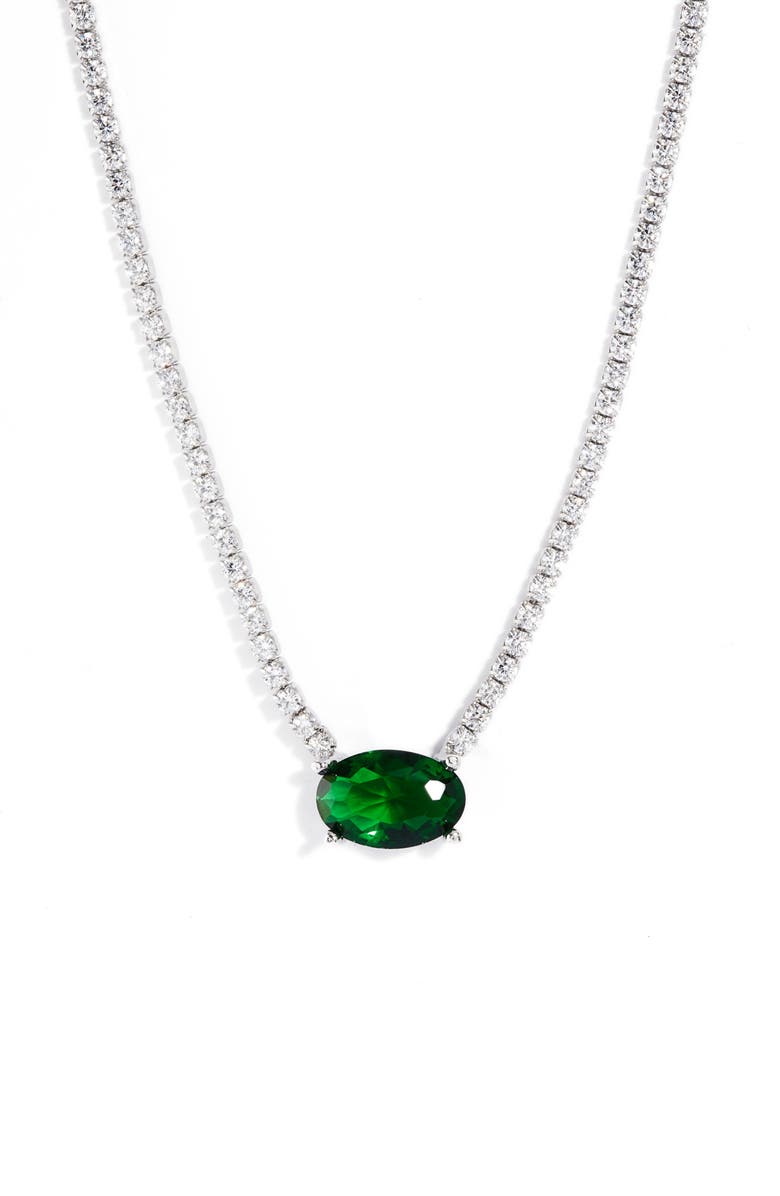 SHYMI Oval Pendant Tennis Necklace, Main, color, Silver / Green