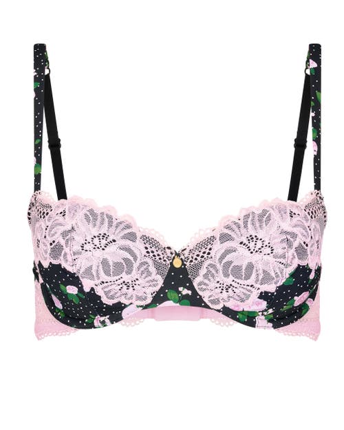 Adore Me Mathilda Contour Balconette Bra In Floral Black & Pink Lace