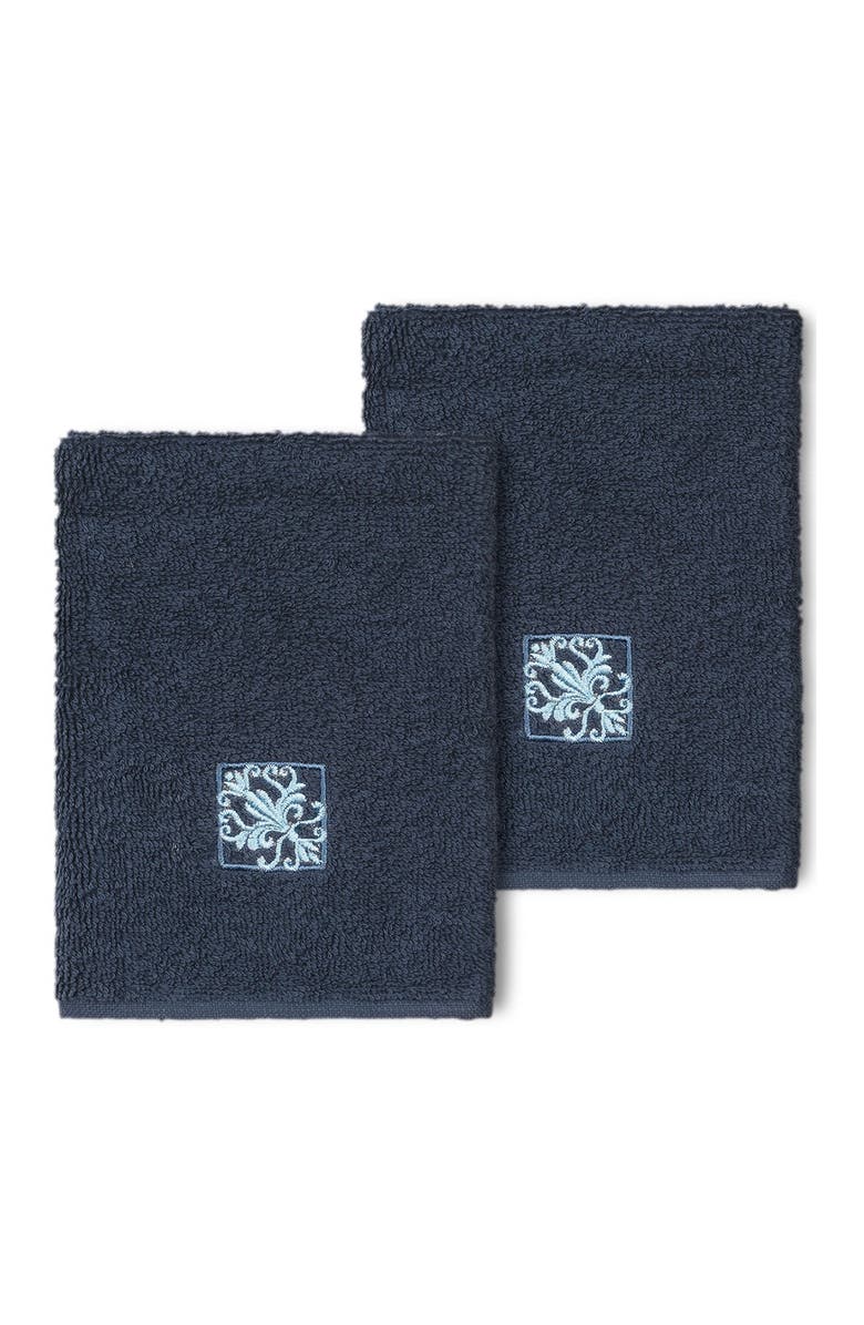Linum Home Textiles Vivian Embellished Washcloth - Set of 2 - Midnight Blue, Main, color, Midnight Blue