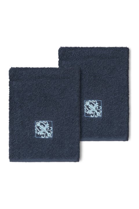 Vivian Embellished Washcloth - Set of 2 - Midnight Blue