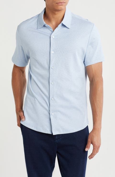 Riverway Short Sleeve Cotton Blend Knit Button-Up Shirt