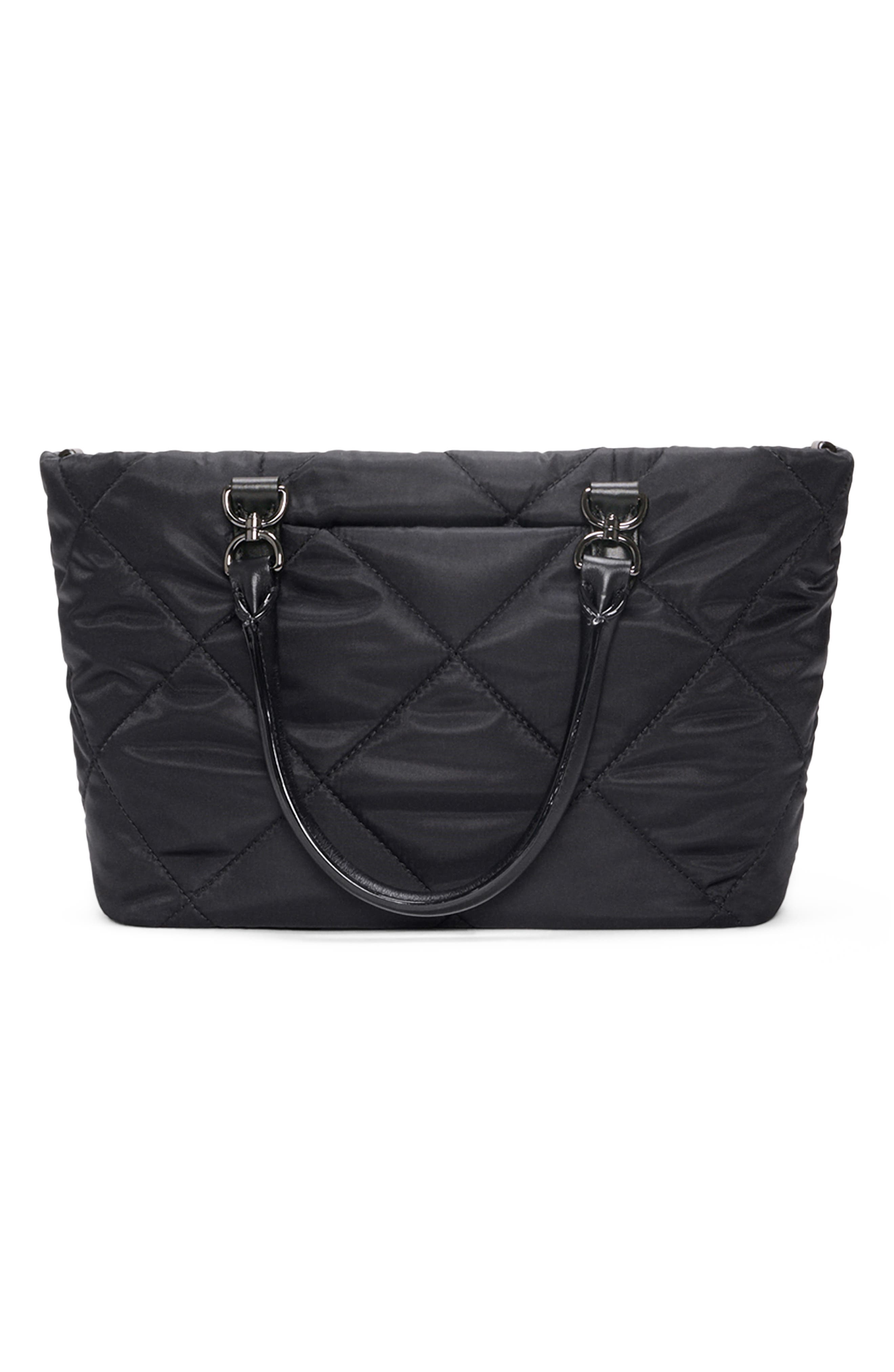 Small Madison East/West Quilted Nylon Tote, Alternate, color, BLACK