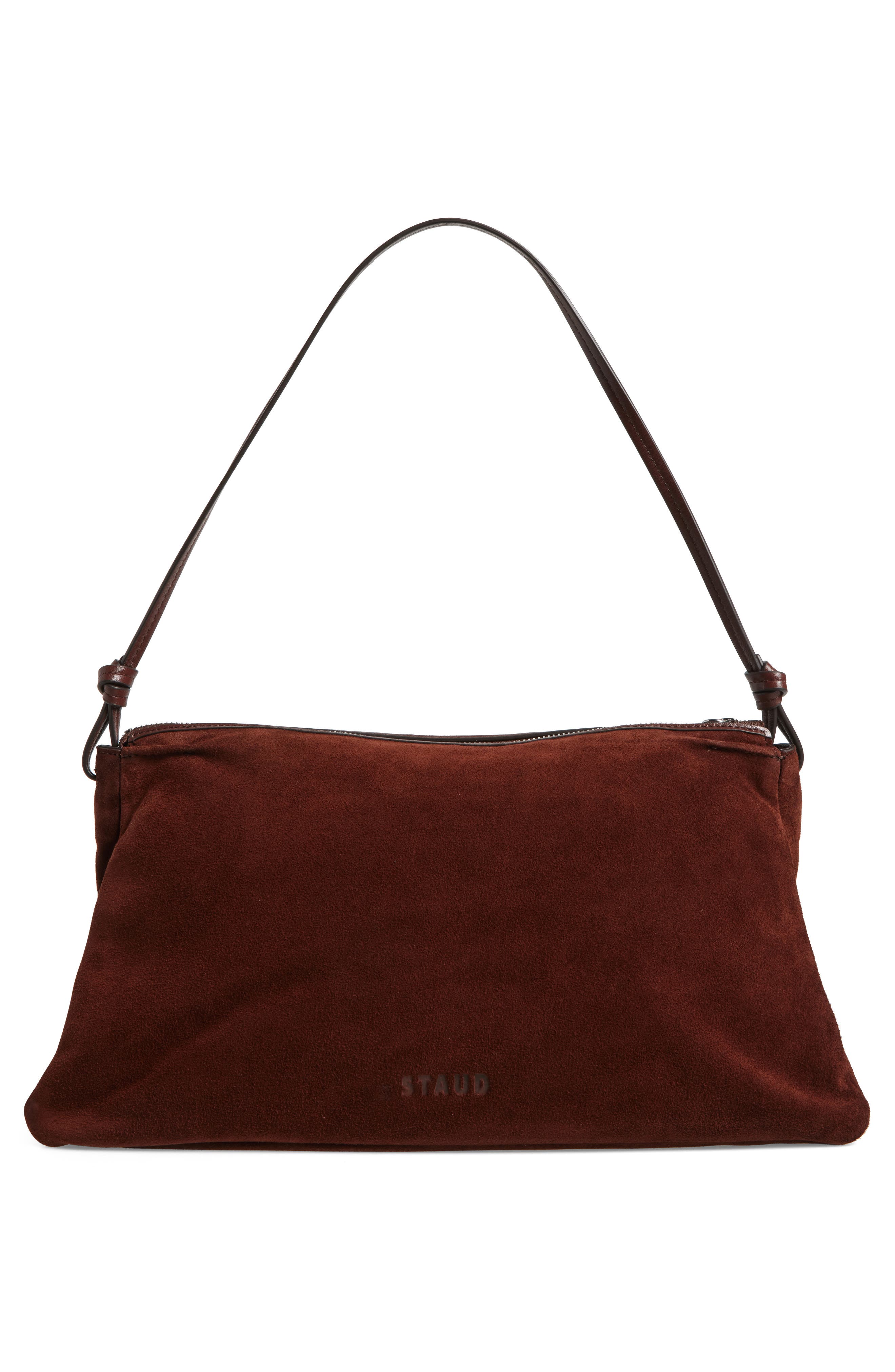 STAUD Wally Suede Shoulder Bag, Alternate, color, Mahogany