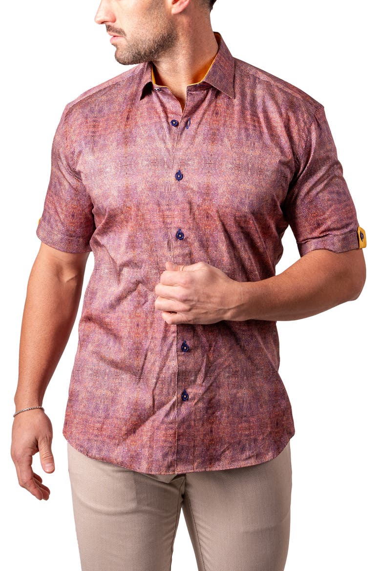 Galileo Resistance2223 Brown Short Sleeve Cotton Button-Up Shirt, Alternate, color, BROWN