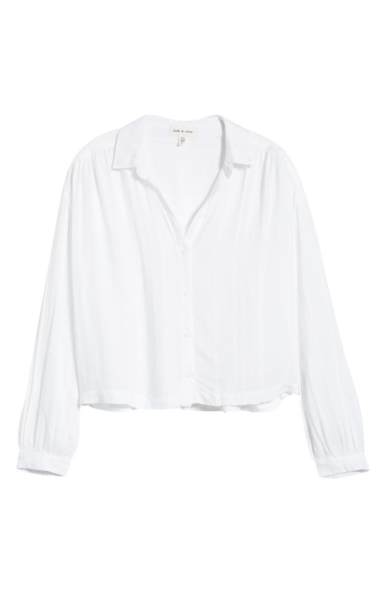 Cloth & Stone Shirred Button-Up Shirt, Main, color, White