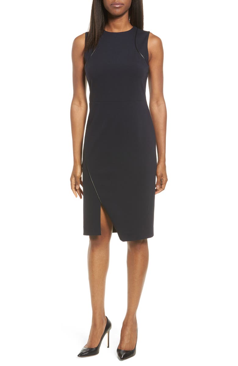 Classiques Entier<sup>®</sup> Leather Trim Italian Ponte Knit Dress, Main, color,