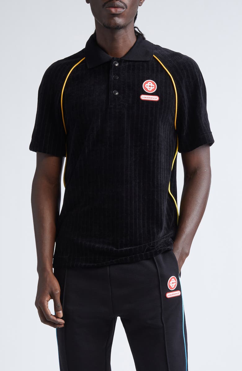 Casablanca Raglan Sleeve Rib Velour Polo, Main, color, Black
