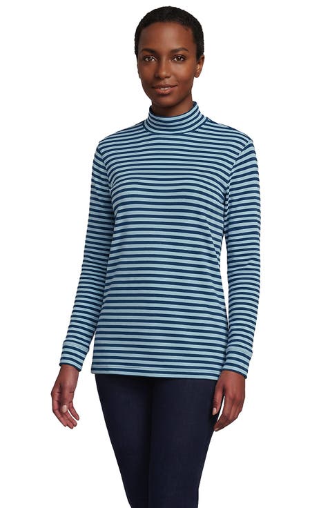 Relaxed Cotton Long Sleeve Mock Turtleneck