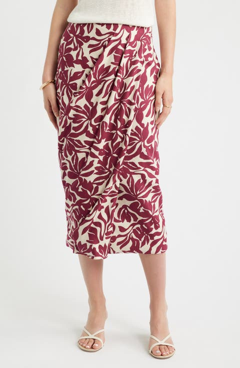 Linen Blend Wrap Midi Skirt