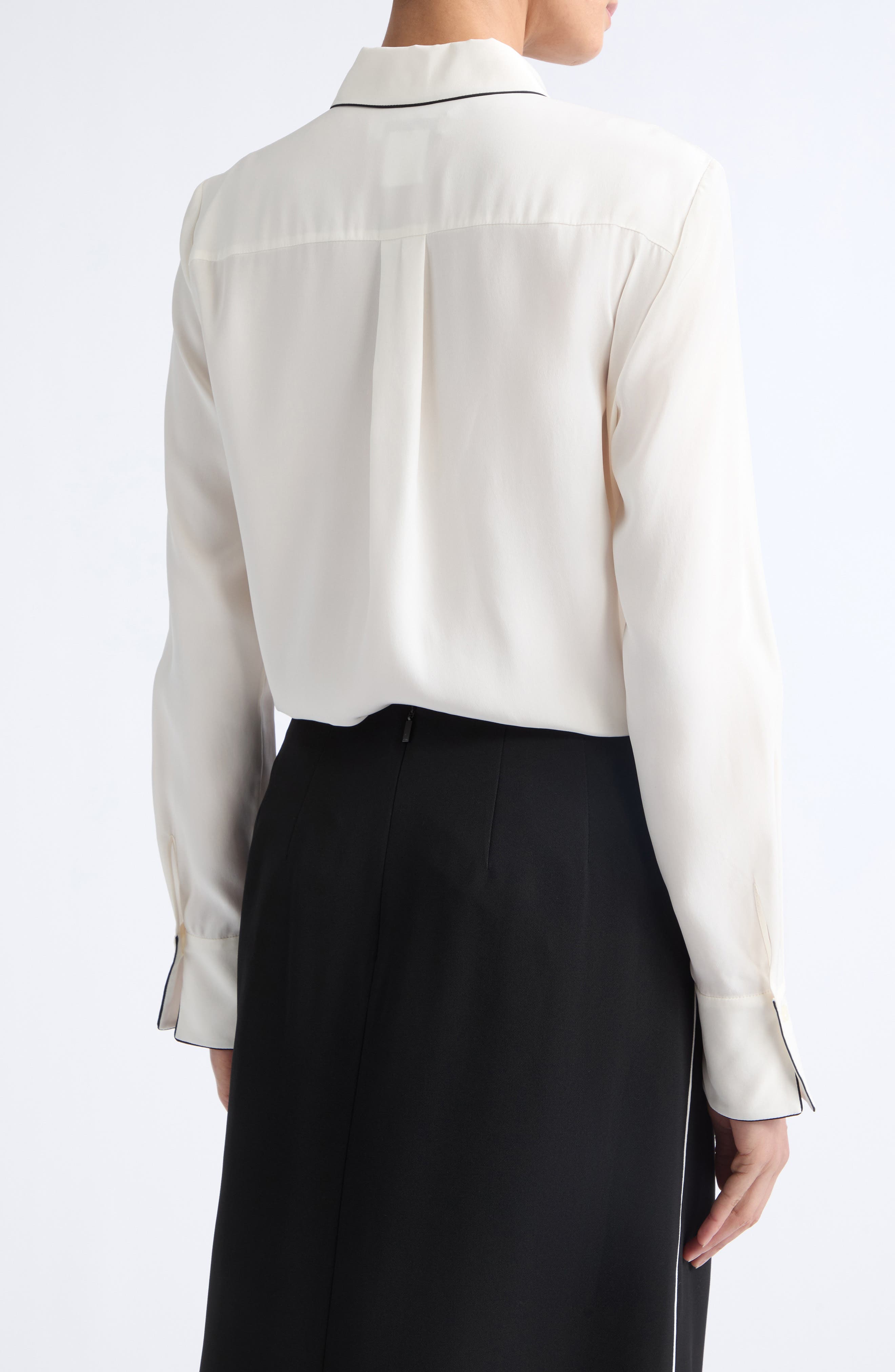 Lafayette 148 New York Scottie Contrast Piping Silk Button-Up Shirt ...