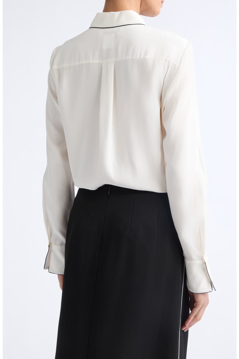 Scottie Contrast Piping Silk Button-Up Shirt, Alternate, color, CLOUD