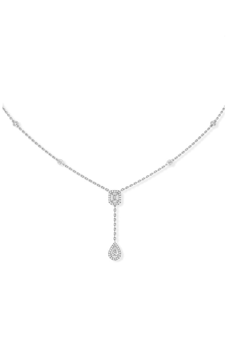 My Twin Diamond Necklace, Main, color, WHITE GOLD