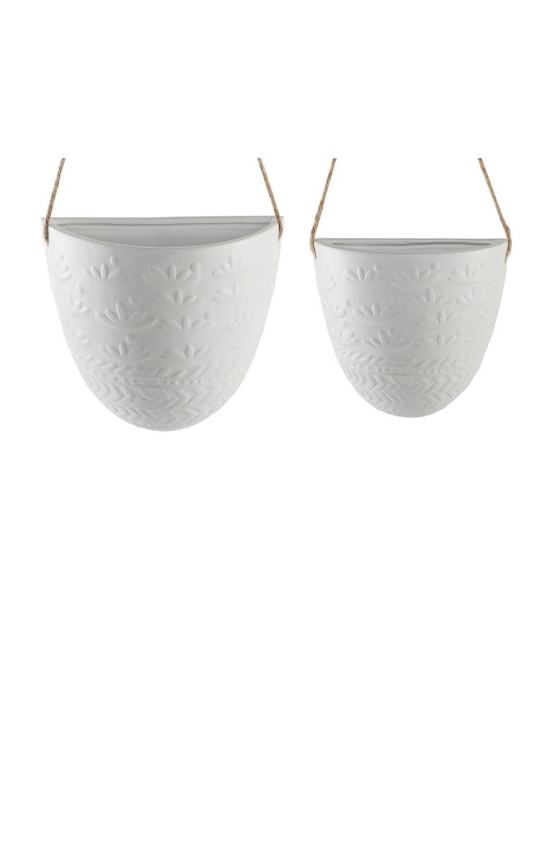 FLORA BUNDA 7.75" & 5.75" Wreath Ceramic Haning Wall Pocket - Matte White, Main, color,