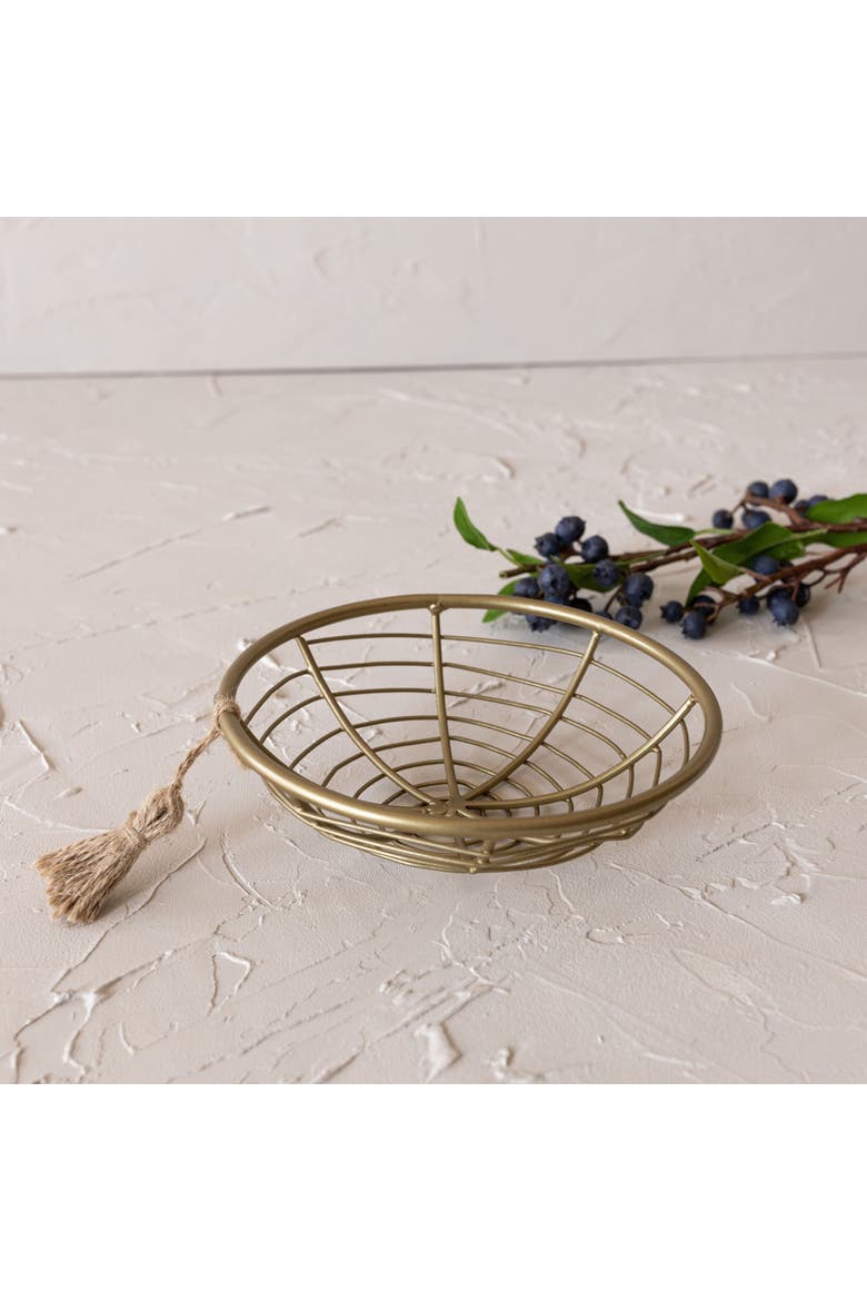 Trinket Tray Brass Metal with Jute Tassel, Alternate, color, Gold