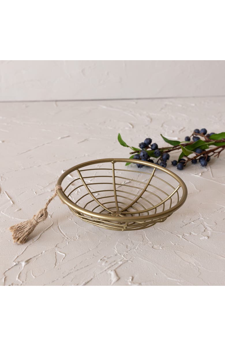 Foreside Home and Garden Trinket Tray Brass Metal with Jute Tassel, Alternate, color, Gold