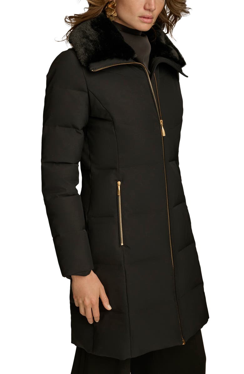 Donna Karan New York Walker Puffer Coat with Faux Fur Trim, Alternate, color, 