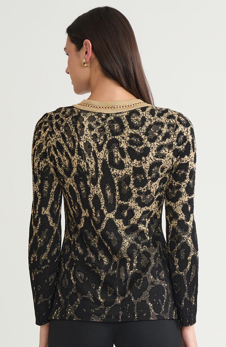 Ming Wang Lurex Leopard Print Jacquard Soft Knit Tunic, Alternate, color, Black/Gold