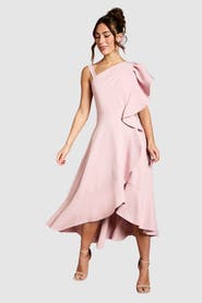 Coast One Shoulder Crepe Ruffle Midi Dress