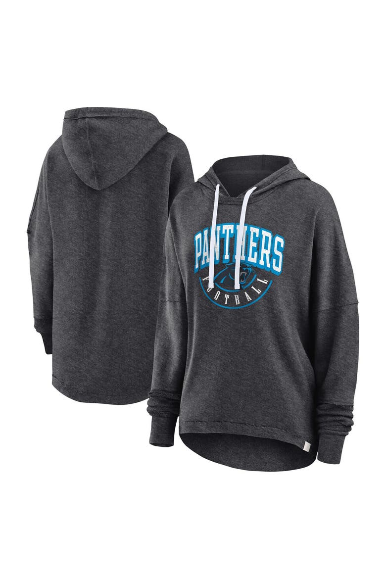 Women's Fanatics Branded Charcoal Carolina Panthers Lightewight Modest Crop Lounge Helmet Arch Pullover Hoodie, Main, color, Charcoal