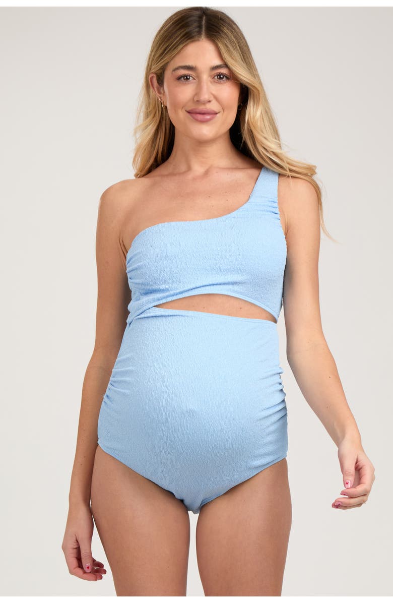 PinkBlush Asymmetrical One Shoulder Side Cutout One-Piece Maternity Swimsuit, Alternate, color, Light Blue