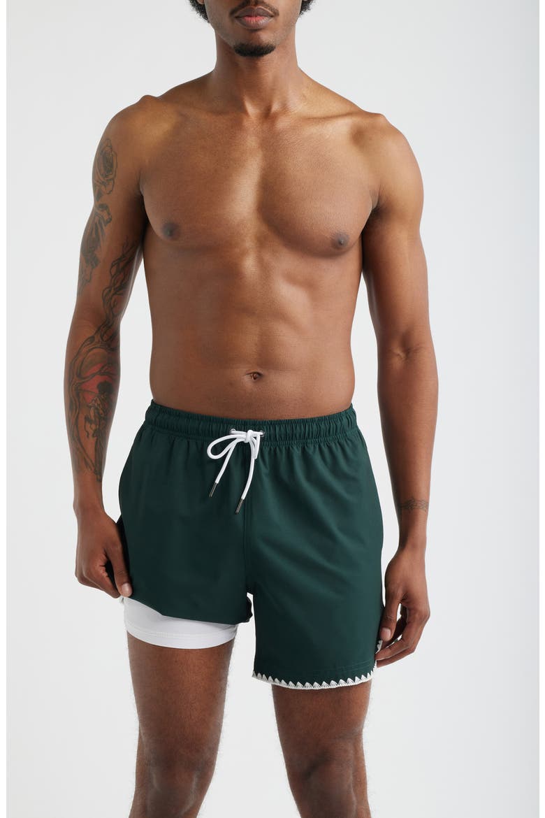 Green Course Stitch Swim Trunks, Alternate, color, GREEN