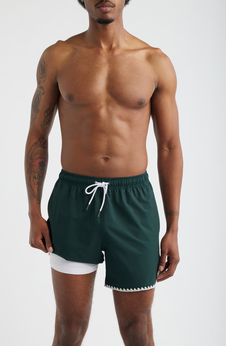MAVRANS Green Course Stitch Swim Trunks, Alternate, color, Green