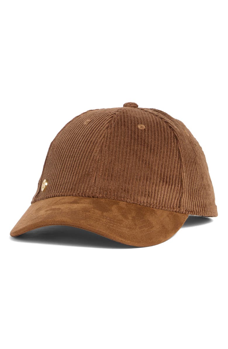 BCBG Faux Suede & Corduroy Baseball Cap, Main, color, Brown