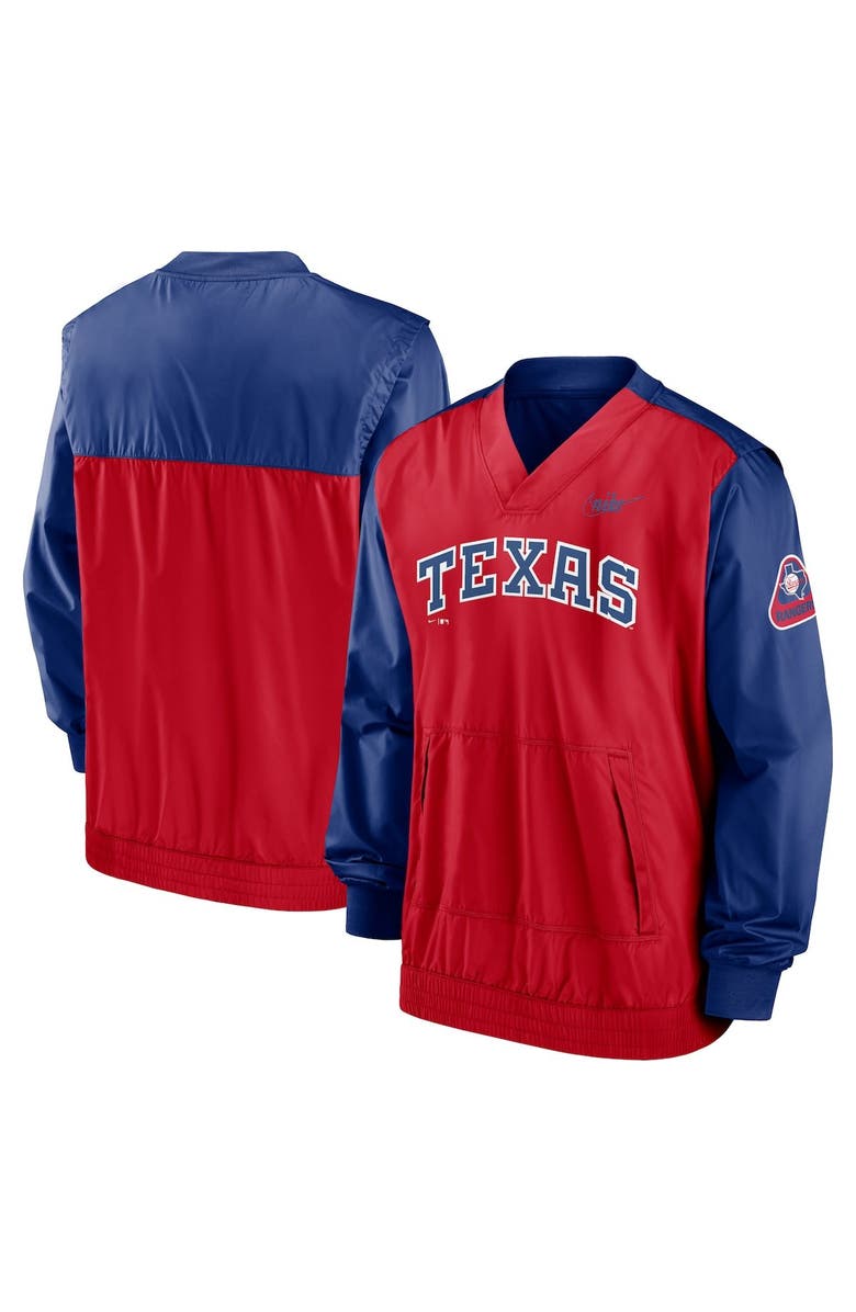 Nike Men's Nike Red/Royal Texas Rangers Cooperstown Collection V-Neck Pullover, Main, color,