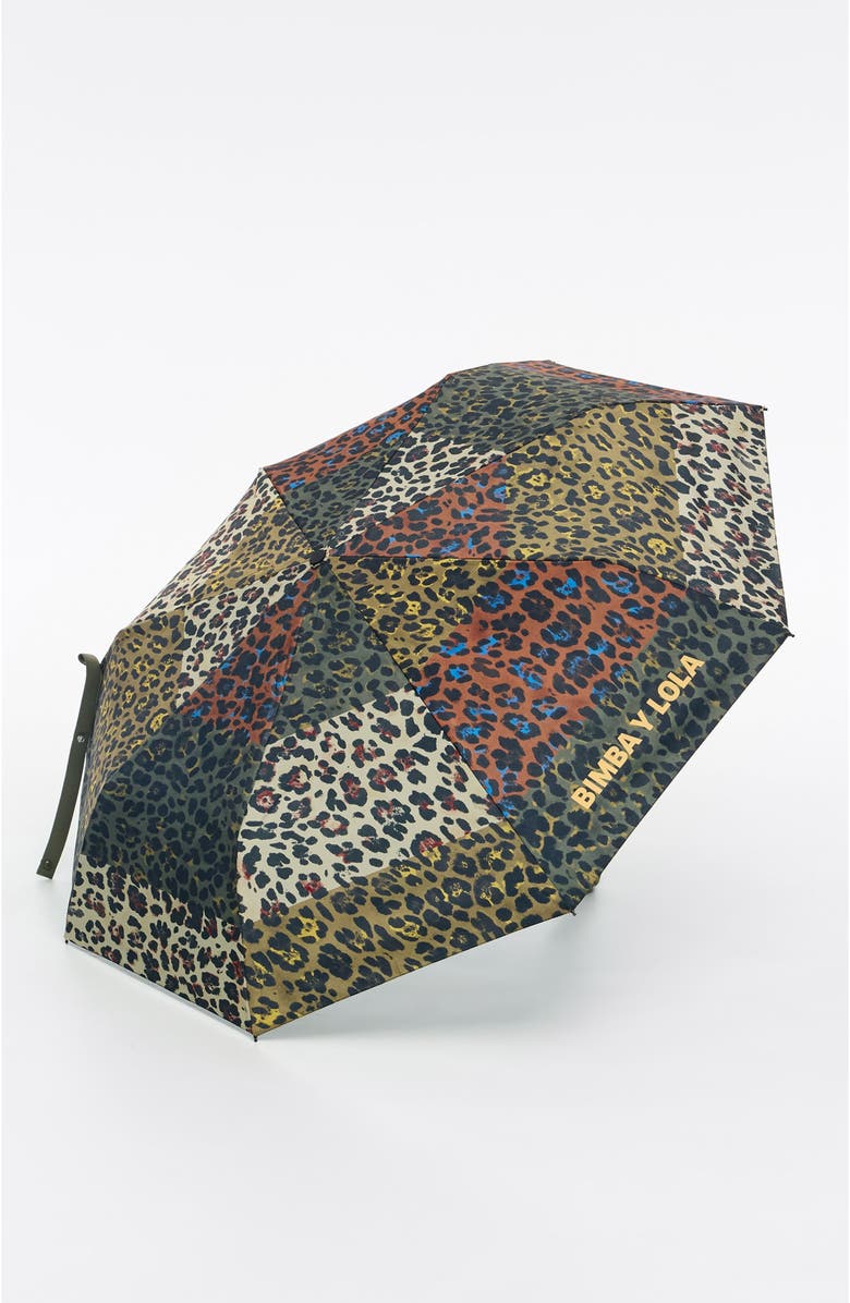 Bimba y Lola Leopard Patchwork Umbrella, Alternate, color, Khaki