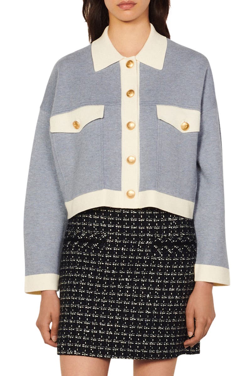 SANDRO Crop Cardigan, Main, color, 